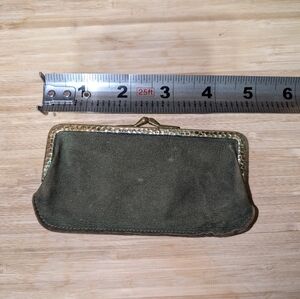 Antique Green Suede Coin Purse with Gold Trim